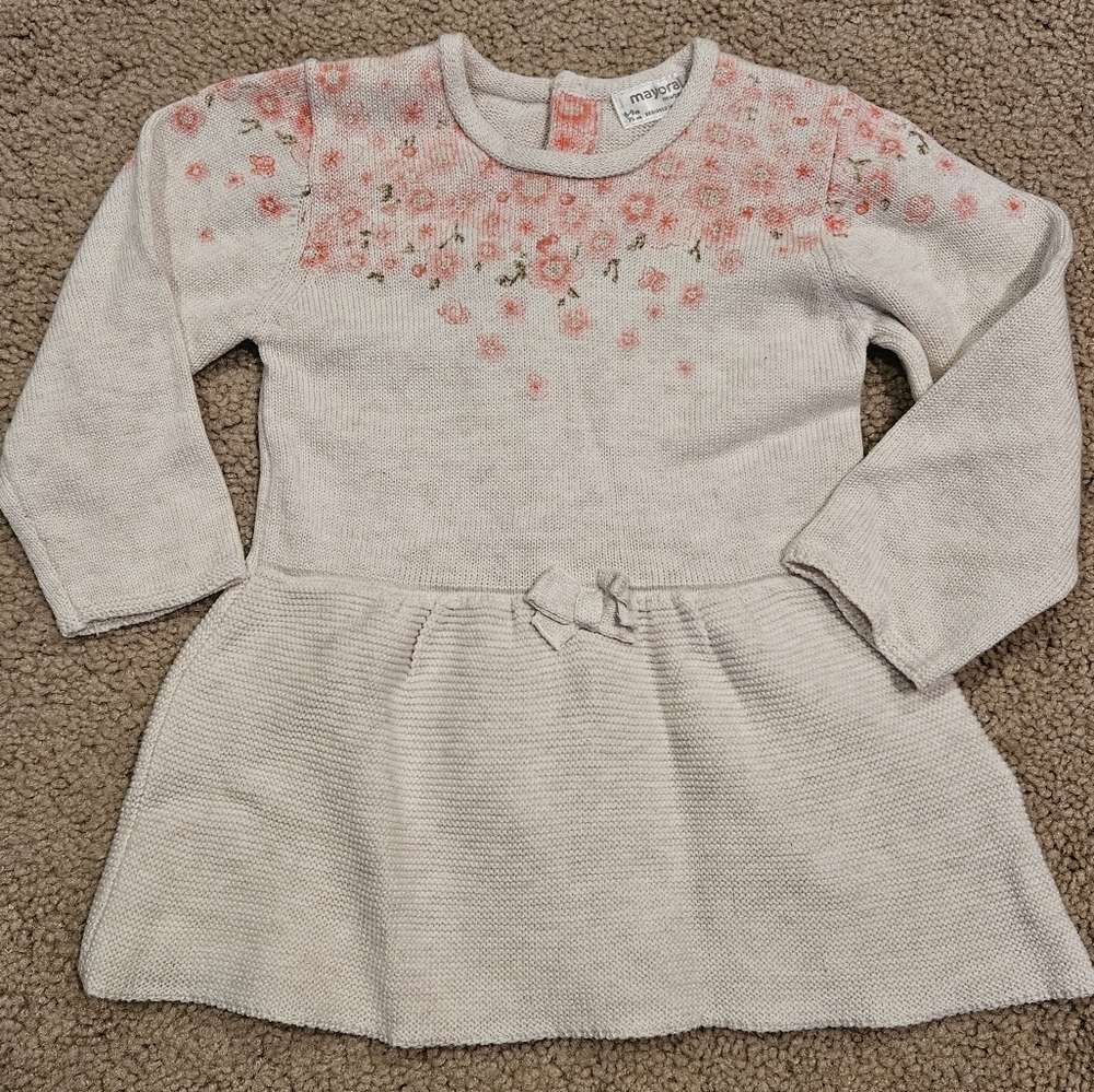 Girls Cream knit dress with cute flowers